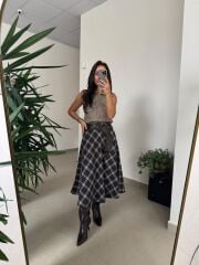 Nn 25-2061 Ekose Kaşe Dokulu Etek