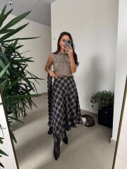 Nn 25-2061 Ekose Kaşe Dokulu Etek