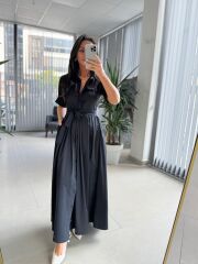 Dr 8441 Tasarım Siyah Pile Detaylı Poplin Gömlek Elbise