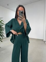 Fp 51173 Tensel Tek Düğmeli Zümrüt Pantolon Takım