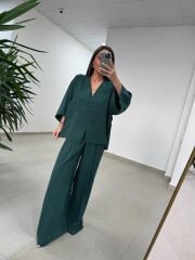 Fp 51173 Tensel Tek Düğmeli Zümrüt Pantolon Takım