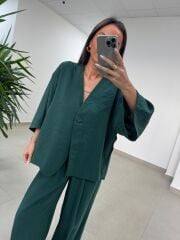 Fp 51173 Tensel Tek Düğmeli Zümrüt Pantolon Takım