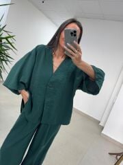 Fp 51173 Tensel Tek Düğmeli Zümrüt Pantolon Takım