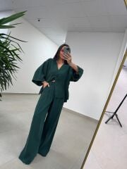 Fp 51173 Tensel Tek Düğmeli Zümrüt Pantolon Takım