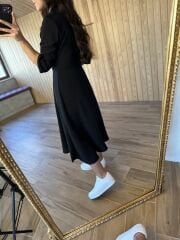 Atlas kumaş siyah elbise