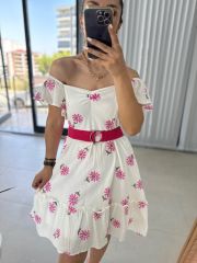 My 3163 Pembe Nakışlı Krinkıl Elbise