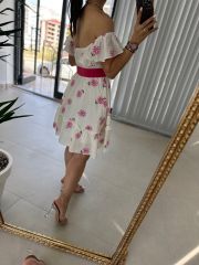My 3163 Pembe Nakışlı Krinkıl Elbise