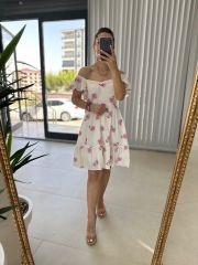 My 3163 Pembe Nakışlı Krinkıl Elbise