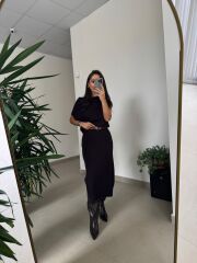 Dv 90256 A.Kahve Kemerli Triko Elbise