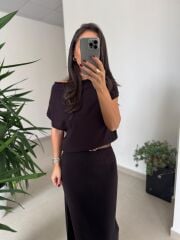 Dv 90256 A.Kahve Kemerli Triko Elbise