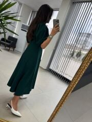 My 3578 Fiyonk Broşlu Zümrüt Elbise