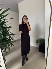 Dv 90256 A.Kahve Kemerli Triko Elbise