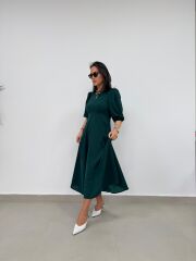 My 3578 Fiyonk Broşlu Zümrüt Elbise