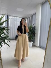 Dr 8280 Tasarım Siyah-Bej Gold Tokalı Elbise