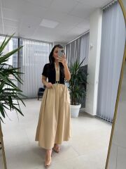 Dr 8280 Tasarım Siyah-Bej Gold Tokalı Elbise