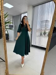 My 3578 Fiyonk Broşlu Zümrüt Elbise