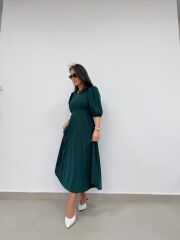 My 3578 Fiyonk Broşlu Zümrüt Elbise