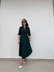 My 3578 Fiyonk Broşlu Zümrüt Elbise