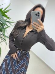 Mz 22694 A. Kahve Çıtçıtlı Triko