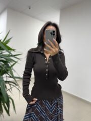 Mz 22694 A. Kahve Çıtçıtlı Triko