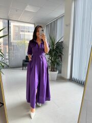Dr 8441 Tasarım Mor Pile Detaylı Poplin Gömlek Elbise