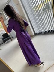 Dr 8441 Tasarım Mor Pile Detaylı Poplin Gömlek Elbise