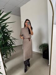 Dv 90256 Vizon Kemerli Triko Elbise