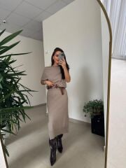 Dv 90256 Vizon Kemerli Triko Elbise