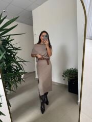 Dv 90256 Vizon Kemerli Triko Elbise