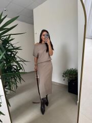 Dv 90256 Vizon Kemerli Triko Elbise