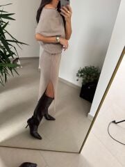 Dv 90256 Vizon Kemerli Triko Elbise