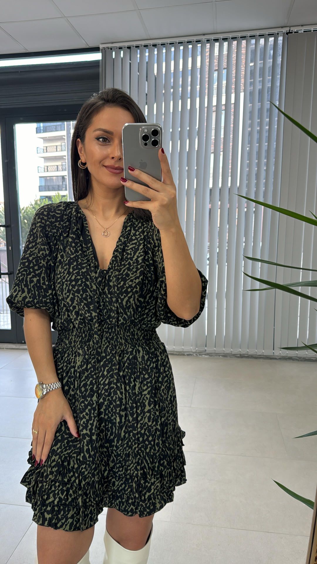 Haki Leo Şifon Elbise