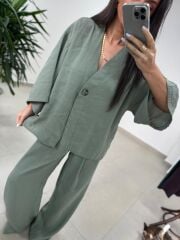 Fp 51173 Tensel Tek Düğmeli Çağla Yeşili Pantolon Takım