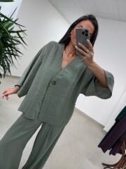 Fp 51173 Tensel Tek Düğmeli Çağla Yeşili Pantolon Takım