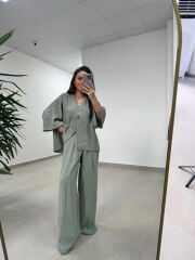 Fp 51173 Tensel Tek Düğmeli Çağla Yeşili Pantolon Takım