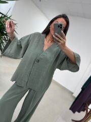 Fp 51173 Tensel Tek Düğmeli Çağla Yeşili Pantolon Takım