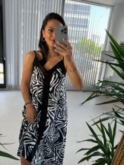Ky Zebra Askılı Maroken Elbise