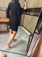 Mc 5900 Double Breasted Buckle Detailed Black Knit Dress