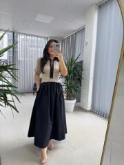 Dr 8280 Tasarım Bej-Siyah Gold Tokalı Elbise