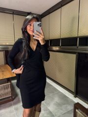 Mc 5900 Double Breasted Buckle Detailed Black Knit Dress
