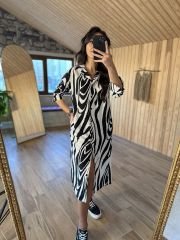 Zebra floş keten gömlek elb