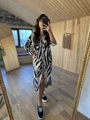 Zebra floş keten gömlek elb