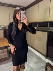 Mc 5900 Double Breasted Buckle Detailed Black Knit Dress