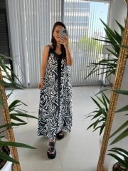 Ky Zebra Askılı Maroken Elbise