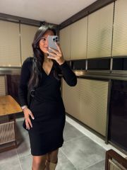 Mc 5900 Double Breasted Buckle Detailed Black Knit Dress