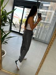 Siyah Çimalı Deri Pantolon