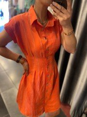 Orj astarlı gömlek elbise turuncu