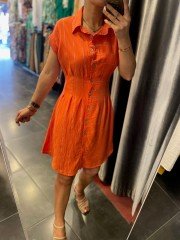 Orj astarlı gömlek elbise turuncu
