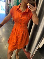 Orj astarlı gömlek elbise turuncu