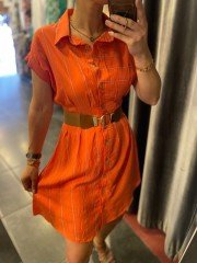 Orj astarlı gömlek elbise turuncu